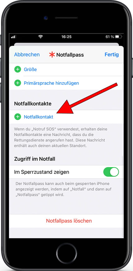 Fügen Sie iPhone-Notfallkontakte hinzu