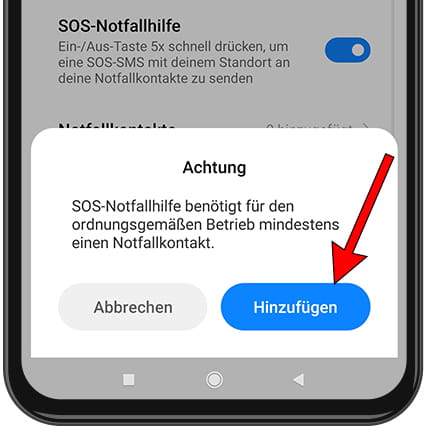 Nachricht Notfallkontakte hinzufügen Xiaomi