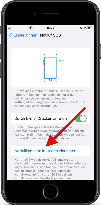 Notfallkontakte definieren iPhone 6