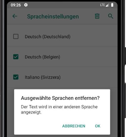 Bestätigen Sie das Entfernen von Sprachen Android
