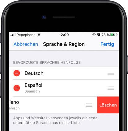 Sprache löschen iOS